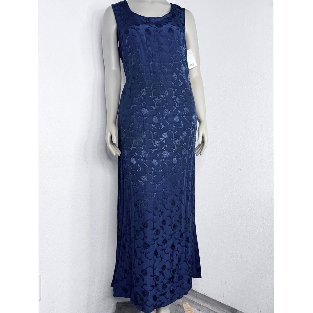 Vintage 90s Whimsigoth Blue Maxi Dress Embroidery USA Made NWT Size XL Formal